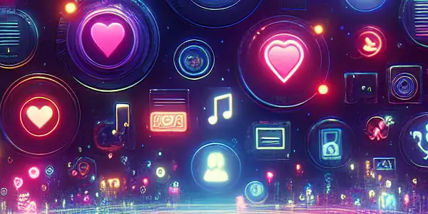 A vibrant digital interface for an adult entertainment platform featuring colorful icons and engaging animated elements.