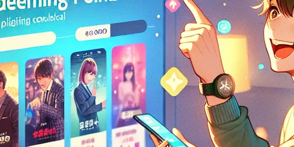 A young man joyfully interacts with a sleek adult film streaming service in a cozy, well-decorated room.