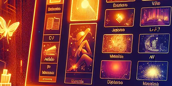 A modern digital interface showcasing curated categories of adult content, emphasizing Japanese AV films on a computer screen.