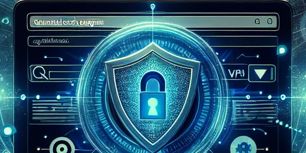 A modern digital workspace illustrating safe browsing for adult content, featuring a laptop, security symbols, and vibrant digital elements.