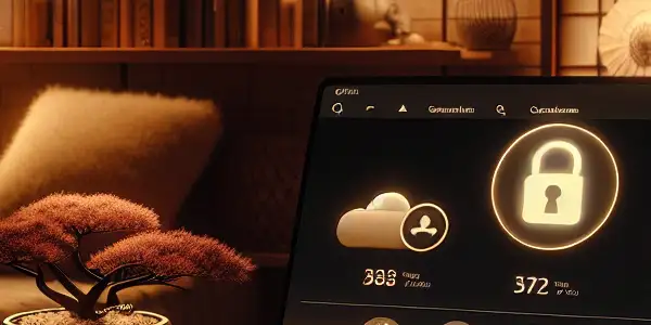 A cozy room with a laptop displaying safe adult content, featuring tasteful decor and subtle Japanese cultural elements.