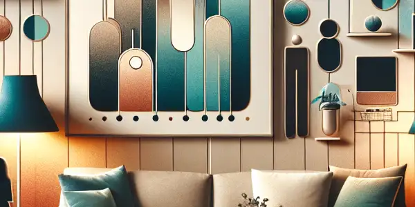 A cozy living room with diverse adults engaging safely with technology, emphasizing privacy and healthy relationships.