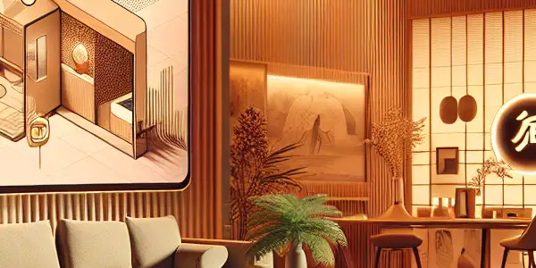 A modern living room showcasing hygiene in adult entertainment, featuring a large screen, disinfectant, and fresh towels.