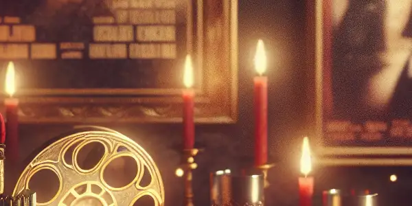 A luxurious, intimate setting featuring soft lighting, vintage film elements, and romantic decor, evoking adult enhancement themes.