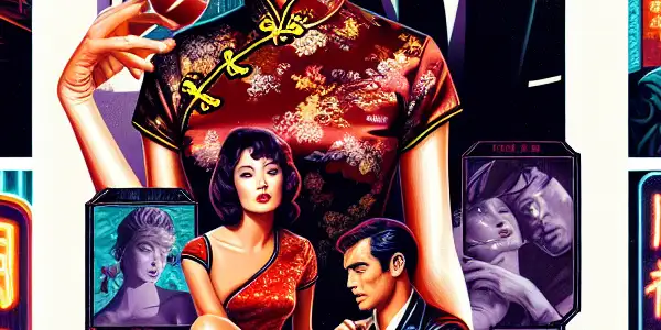 A captivating nighttime Hong Kong street scene featuring diverse characters, neon lights, and elements of classic adult cinema.